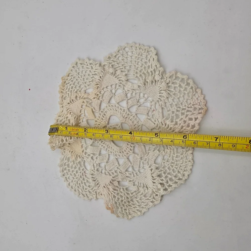 Vintage Hand Crochet Cotton Lace Doily Cream Floral Round 6.5 Cottagecore N4
